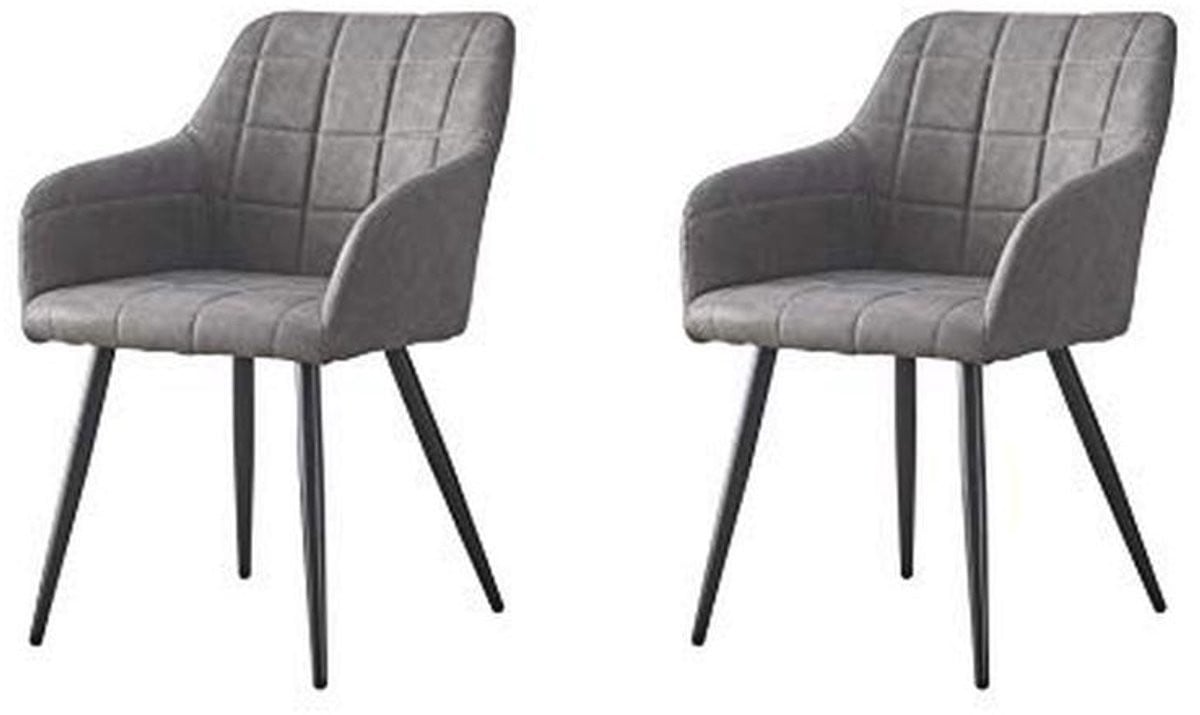 Set van 2 Lichtgrijze Eetkamerstoelen met Armleuningen van Kunstleer