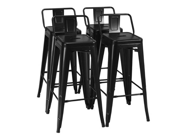 COSTWAY Barhocker, 4er Set, mit abnehmbarer Rückenlehne, stapelbar, Metall