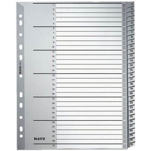 Leitz Kunststoff-Register, Zahlen, A4 Überbreite, 1-31, grau