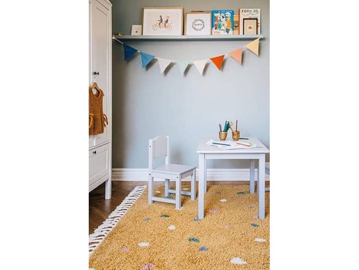 RugVista Confetti Kinderteppich, 140 x 200 cm, Gelb Moderne, Rechteckig, Niedriger Stapel, Nur chemische Reinigung, Oeko-Tex 100, Ohne gefährliche Chemikalien, Kinderzimmer