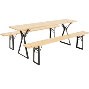 RUKU1952 Bierzeltgarnitur 204339, Fichte / schwarz, 220 x 50cm (B/T), 3-teilig, klappbar
