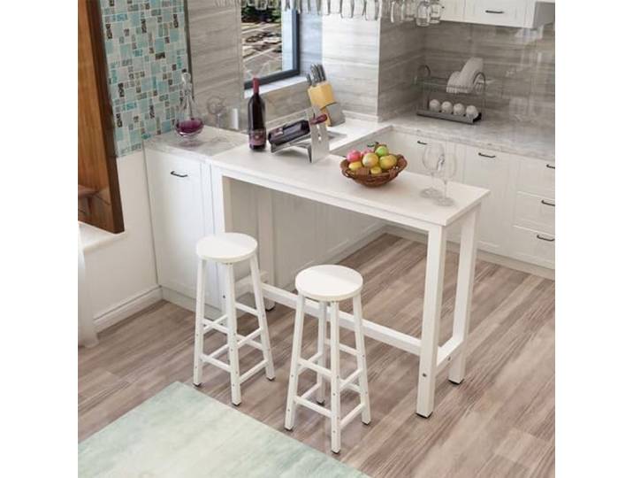 KERIVO Bartisch mit Barhocker Set,küchentheke aus Holz und Metall,Bartisch mit robustem Metallrahmen, Bar, Café, Restaurant, Balkon Weiß + Weiß 100×40×100cm