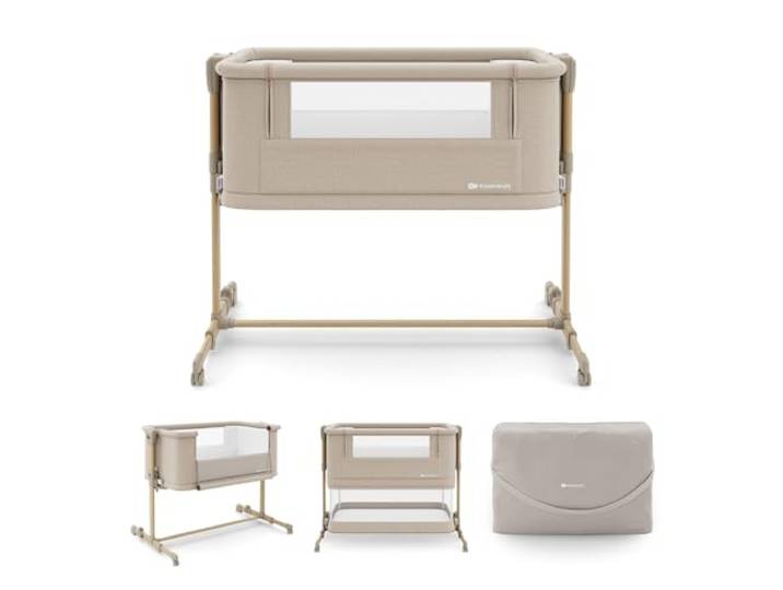 Kinderkraft NESTEE Grow 2 Beistellbett 3 in 1, Babybett, Kinderbett, 5 Höhenstufen, Matratze inklusive, Teleskopbeine, Rollen, faltbar, mit Transporttasche, Beige