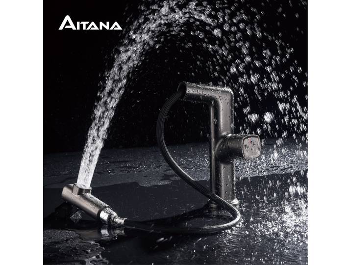 Robinet de salle de bain gris anthracite moderne, design extractible, monocommande, double contrôle eau chaude et froide, robinet de lavabo 2 fonctions