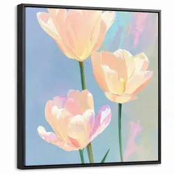 LEINWAND Bilder mit Rahmen - Tulpen - Rosa Akzente - Blau - 50x50