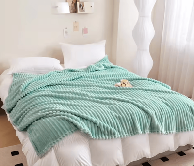 Inspire Curations Faux Rabbit Plush Striped Throw Blanket lake Blue 200x230cm