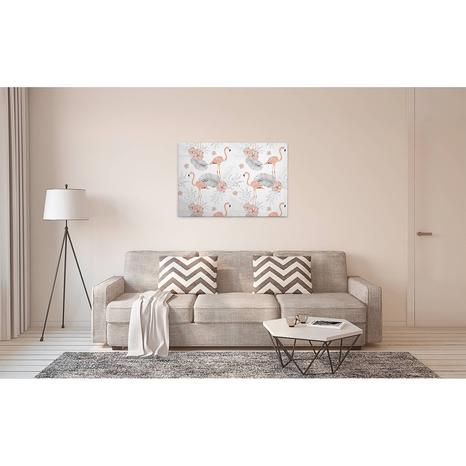 home24 Afbeelding Flamingos Tropical Vibes Wanddecoratie Roze B: 90 cm, H: 60 cm