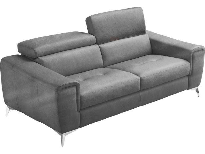 2,5-Sitzer EGOITALIANO Francine, Designsofa, Loungesofa, Breite 213 cm, Fussfarbe chrom , grau (smoke), B:213cm H:100cm T:106cm, Luxus-Micofaser Lederoptik (100% Polyester) ist ein neues technisches Gewebe mit einem visuellen und taktilen Aspekt, der dem Nubuk sehr nahe kommt, mit innovativen Eigenschaften. Seine ausserordentliche Weichheit kommt von einem exklusiven Produktionsprozess, der Unreinheiten und Unregelmässigkeiten beseitigt. Das Ergebnis ist eine bemerkenswert samtige Faser, die durch das Vorhandensein von Körnern verstärkt wird. Von der einfarbigen Eleganz der warmen Farben und der Vielfalt an trendigen Farben, die es zu seiner eigenen Stärke und Persönlichkeit machen., Sofas, 2 5-Sitzer, Designfuss, Luxus-Microfaser Lederoptik, smoke