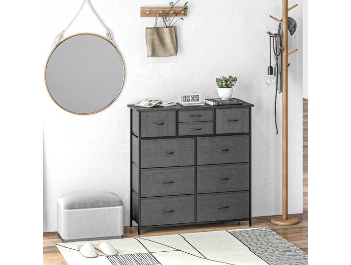 HOMCOM Commode 10 Tiroirs Tissu Noir 100x30x100cm