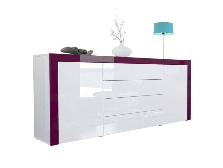 SIDEBOARD La Paz Weiß Hochglanz / Brombeer Hochglanz