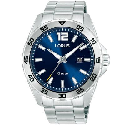 Quarzuhr LORUS, silberfarben, blau, Armbanduhren, Herren, Quarzuhr, Armbanduhr, Herrenuhr, Edelstahlarmband, analog, Tag