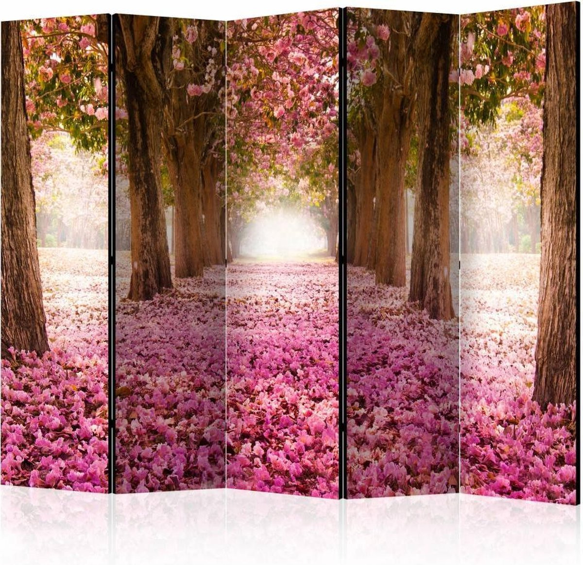 Dubbelzijdig geprint vouwscherm met roze bloemenlaan, 225 x 172 cm