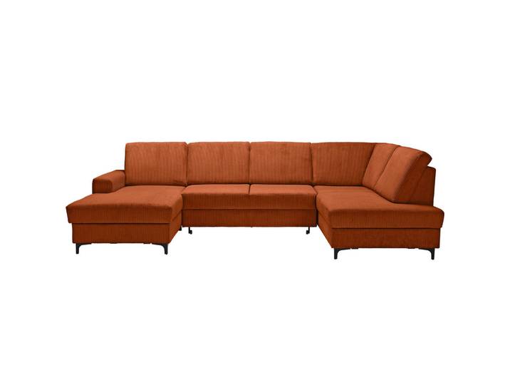 Stylife Wohnlandschaft ink. Funktionen, Terracotta, Metall, Ottomane rechts, U-Form, 317x185 cm, Made in EU, Rücken echt, Wohnzimmer, Sofas & Couches, Wohnlandschaften, Wohnlandschaft U-Form