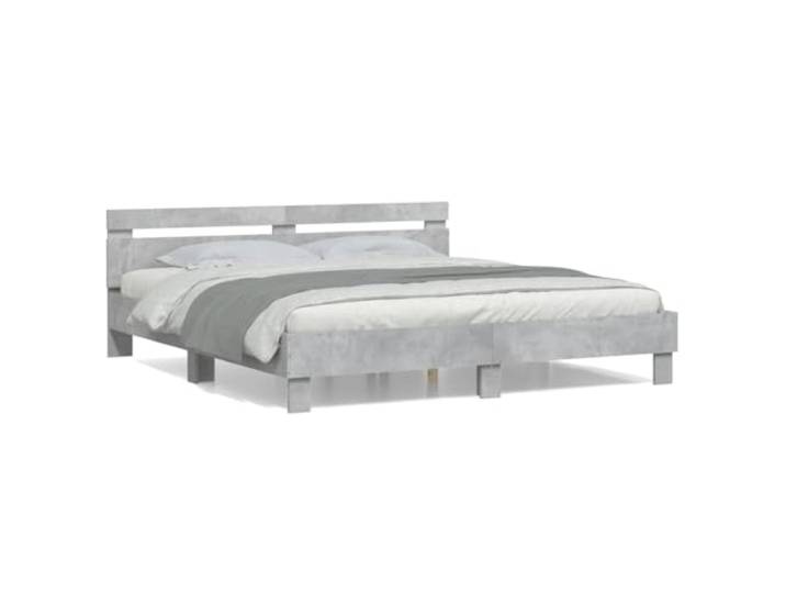 PUGYNBK Bett 160 x 200 cm, Beton, Grau Technisches Holz, Sperrholzleisten, Rückenstütze, ohne Matratze