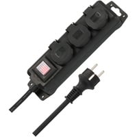 Outdoor-Steckdosenleiste IP44, 3-fach mit Schalter schwarz, 2 Meter