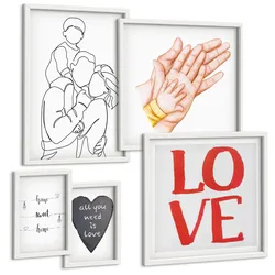 BILDER SET 5er Set - 50x50 cm & 20x30 cm & 40x60 cm Weißer Rahmen - Weltraum-Astronauten-Sterne