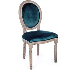 Stuhl Mathilde aus Birkenholz und Samt, klassischer Barockstil, blau, gepolstert, für Indoor