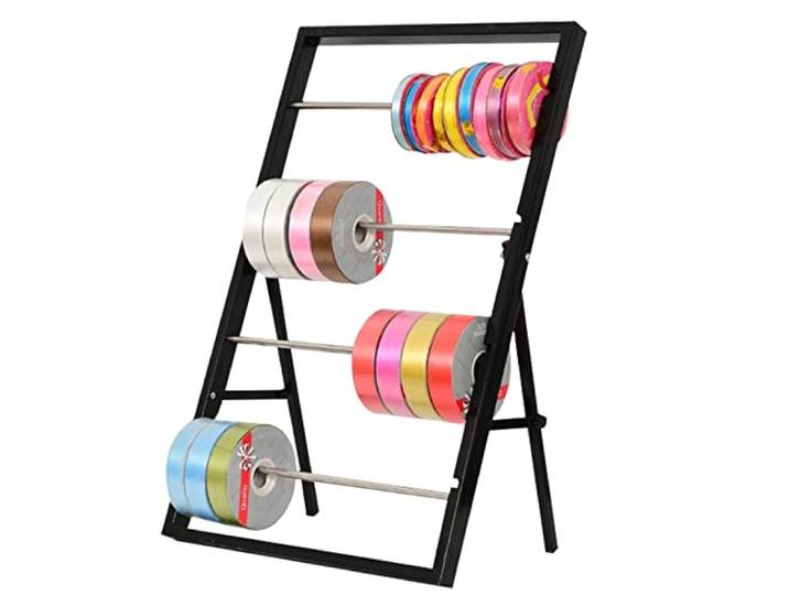Ständerhalter-Organisatoren, zusammenklappbare Bandregale for Bastelräume, Tischplatte mit 4/5 Etagen, Band-Organizer-Halter, Schrank-Schal-Präsentationsständer(Black,4-Tier)