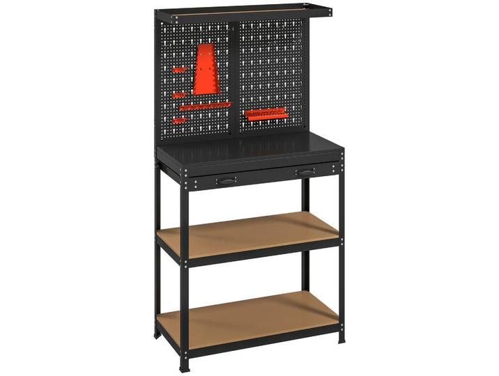 Homcom Werkbank MDF Metall Schwarz, 1 Schubladen, Rechteckig, 40.5x155x80 cm, Büromöbel, Schreibtische, Schreibtische