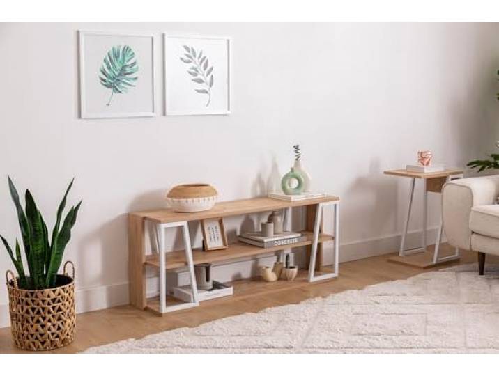 Hanah Home Stylish TV Stand with Metal Frame, Sapphire & White, 123.6 x 30 x 48.6 cm 100% Melamine Coated Particle Board, 18 mm Thick Modern & Durable Design