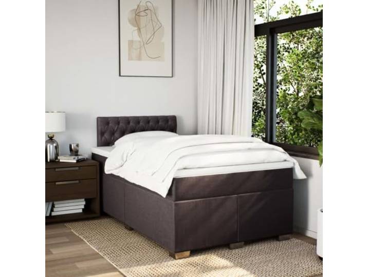 KTHLBRH Boxspringbett mit Matratze 120 x 200 cm Dunkelbraun Taschenfedern, inklusive Matratzenschoner, Kopfteil aus Holz, Einzelbett