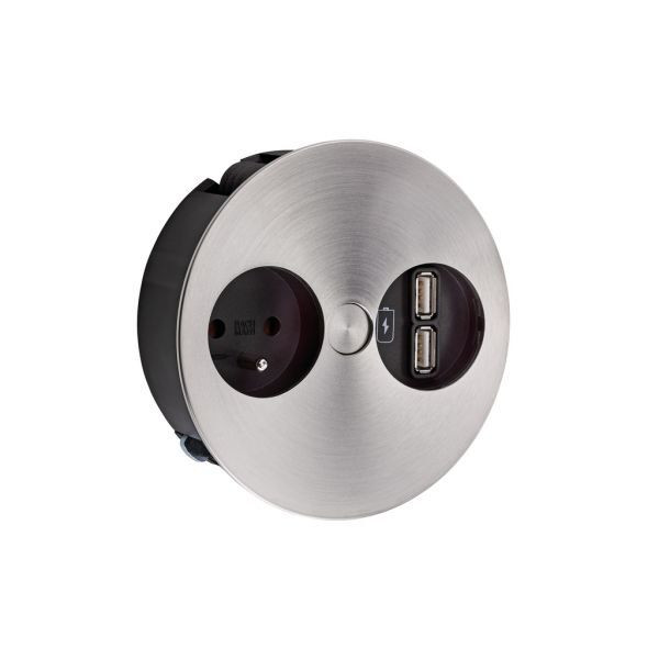 Bachmann Twist USB A stopcontactmodule met Belgisch/Frans stopcontact, kleurrijk roestvrij staal