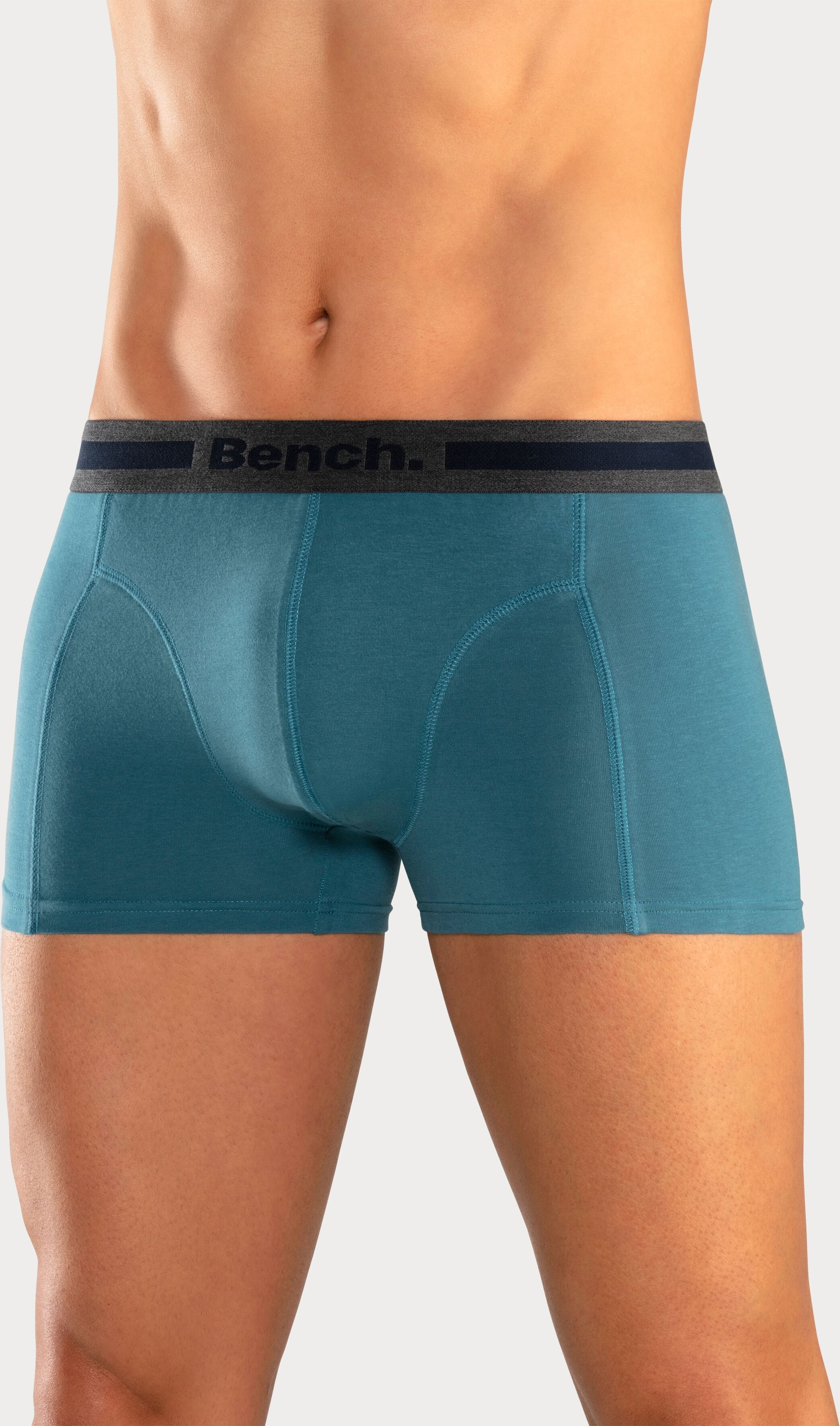 Boxer BENCH. "Boxershorts für Herren", Herren, Gr. XL, 4 Stk., Jersey, bunt (blau, bordeaux, anthrazit, petrol), Jersey, Obermaterial: 95% Baumwolle, 5% Elasthan, unifarben, körpernah, Unterhosen Boxer, Unterhosen mit Overlock-Nähten vorn