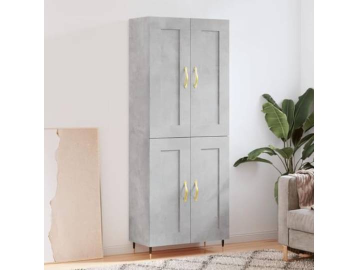 Highboard Betongrau modernes Design mit eleganten Metallfüßen und langlebigem Holzwerkstoff für sichere Wandmontage – Stauraum Schrank für Wohnzimmer mit Sicherheitshinweis