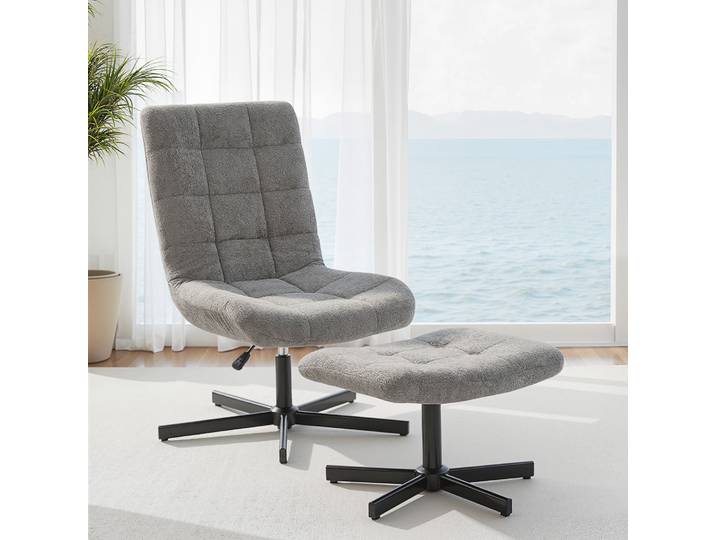 HOMCOM Fauteuil Pivotant Réglable avec Repose-Pieds Gris