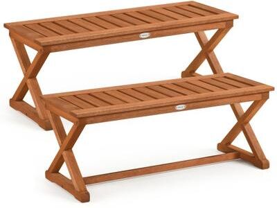 "Costway 2-Person 44"" Solid Wood Outdoor Bench with Slatted Seat for Patio Park Balcony-2 Piece"