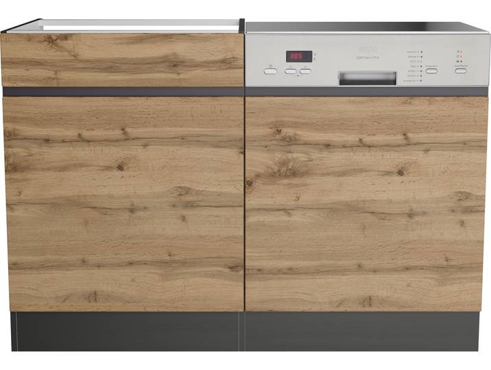 Spülenschrank KOCHSTATION KS-Riesa , braun (wotaneiche), B:120cm H:82cm T:60cm, Holzwerkstoff, Schränke, Spülenschrank, Breite 120 cm, MDF-Fronten