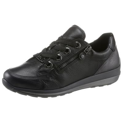Sneaker ARA "OSAKA", Damen, Gr. 7,5, atmungsaktiv, grau (schwarz, anthrazit), Glattleder, Lackleder, Schuhe Sneaker, Schaftrandpolsterung, G-Weite, Freizeitschuh, Halbschuh, Schnürschuh