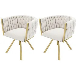 STILVORA Drehbarer Esszimmerstuhl Samt Beige/Gold mit Metallgestell und 360°-Funktion