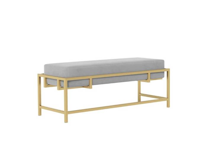 Banc GLAM - assise rembourrée - structure métallique - 100x35x45 cm - Doré / Gris