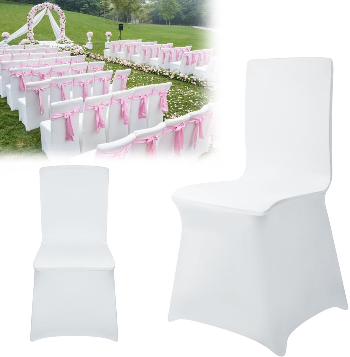 Aufun Stretch Stoelhoezen - 100 Stuks - Wit - Universele Lycra Stoelhoezen voor Eetkamerstoelen