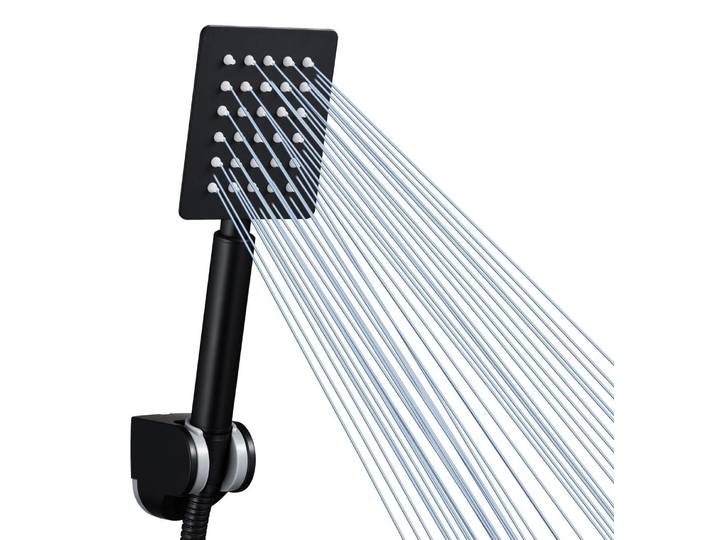 Handbrause Komplett Metall Schwarz Quadratisch Hoher Durchfluss Niedriger Wasserdruck