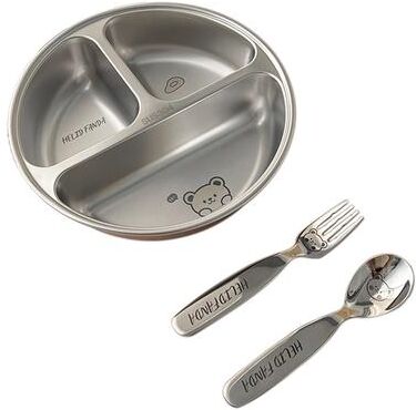 Uplift Picks Round Stainless Steel Divided Dinner Plate 3 Compartment Reusable Food Tray a With Utensils