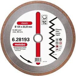 Metabo Diamant-Trennscheibe Ø125 x 22,23mm Fliese Winkelschleifer WB W WF (628193000)