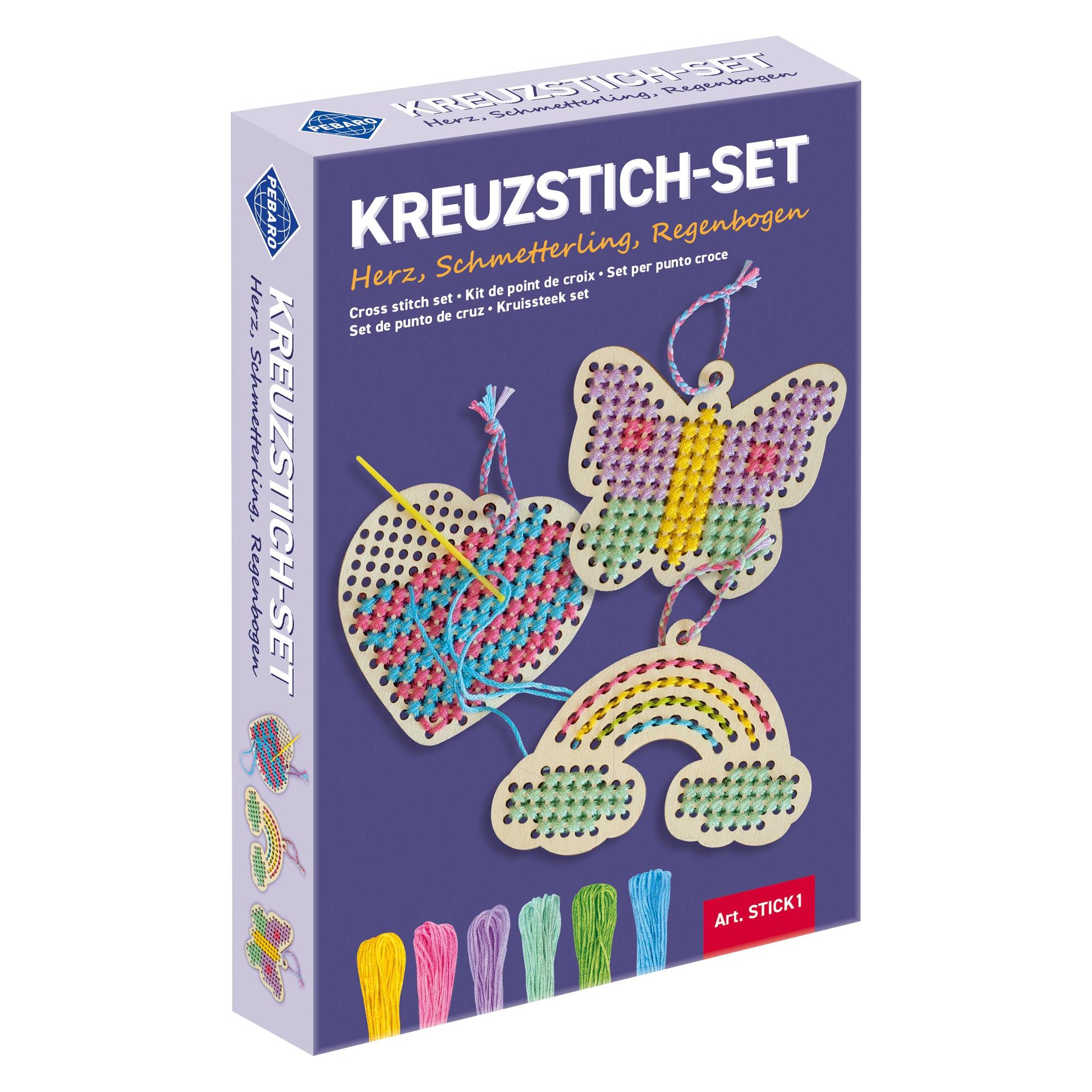Pebaro Kreuzstich-Set: Herz, Schmetterling, Regenbogen (69652615)