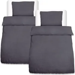 BETTBEZUG Meline 155x220cm + Kissenbezug 80x80cm Anthrazit Seersucker (4tlg)