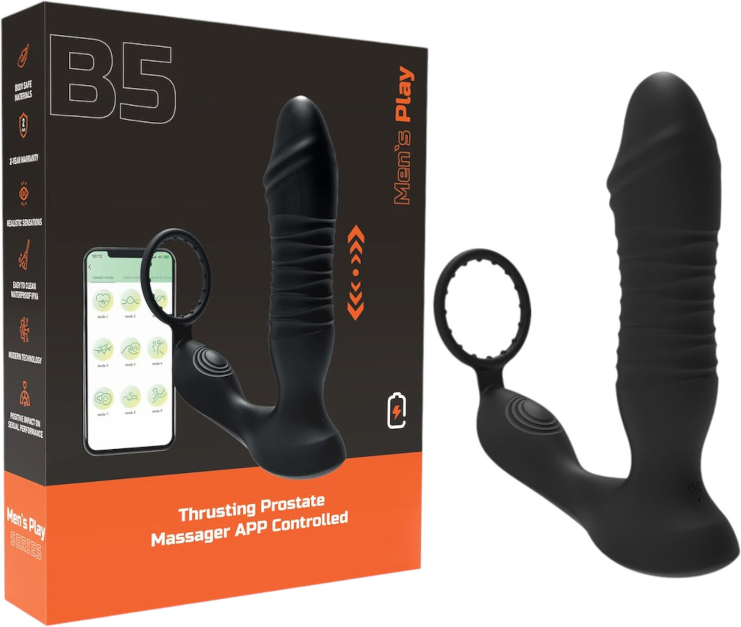 Men's Play Erospace Men's Play - app-controlled thrusting anal vibrator (black)