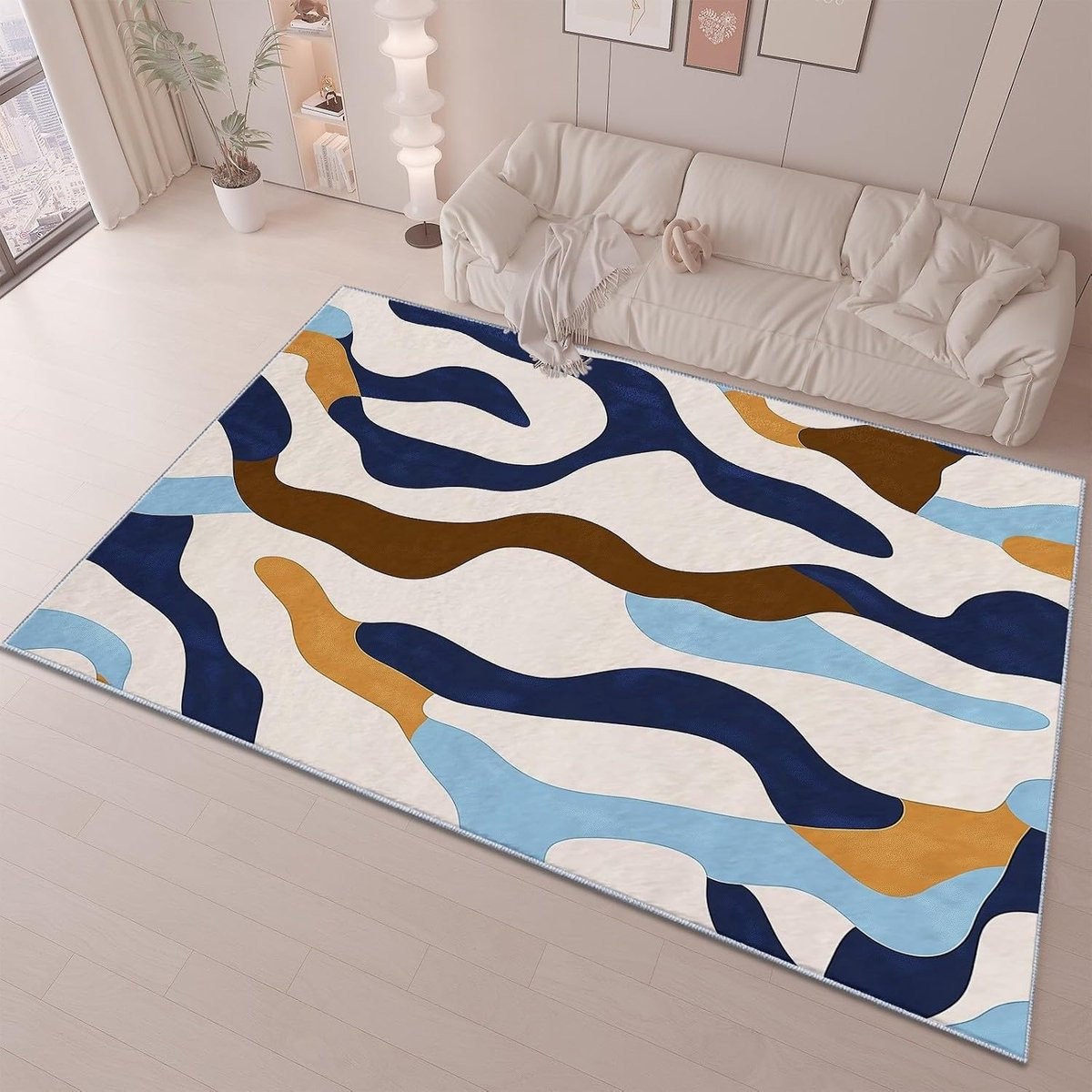 Handgeschilderd Abstract Vloerkleed - Modern Decoratief Tapijt - Crèmekleurig - 120 x 170 cm