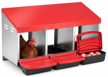 Costway 3-Compartment Roll Away Chicken Nesting Box for Egg Collection with Removable Trays and Landing Steps-Red