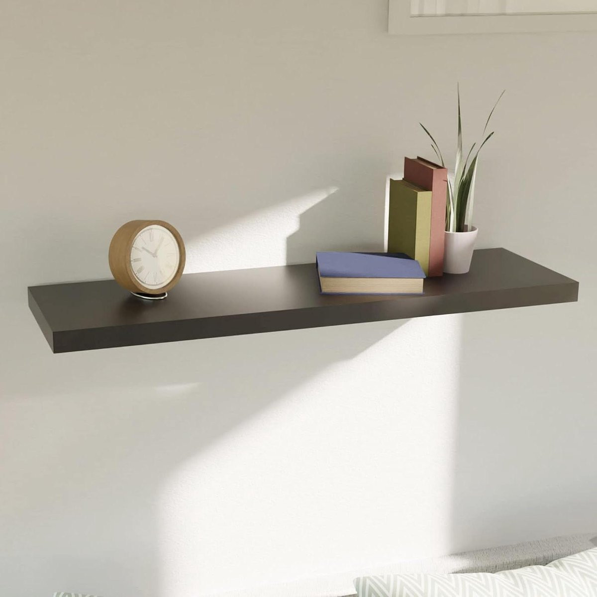 Zwarte zwevende wandplank voor decoratie en boeken, 120 cm
