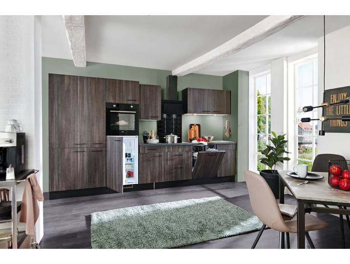 wiho Küchen Küche Nisos, Soft-Close, 370 cm, Backofen matt schwarz, Teleskopauszug