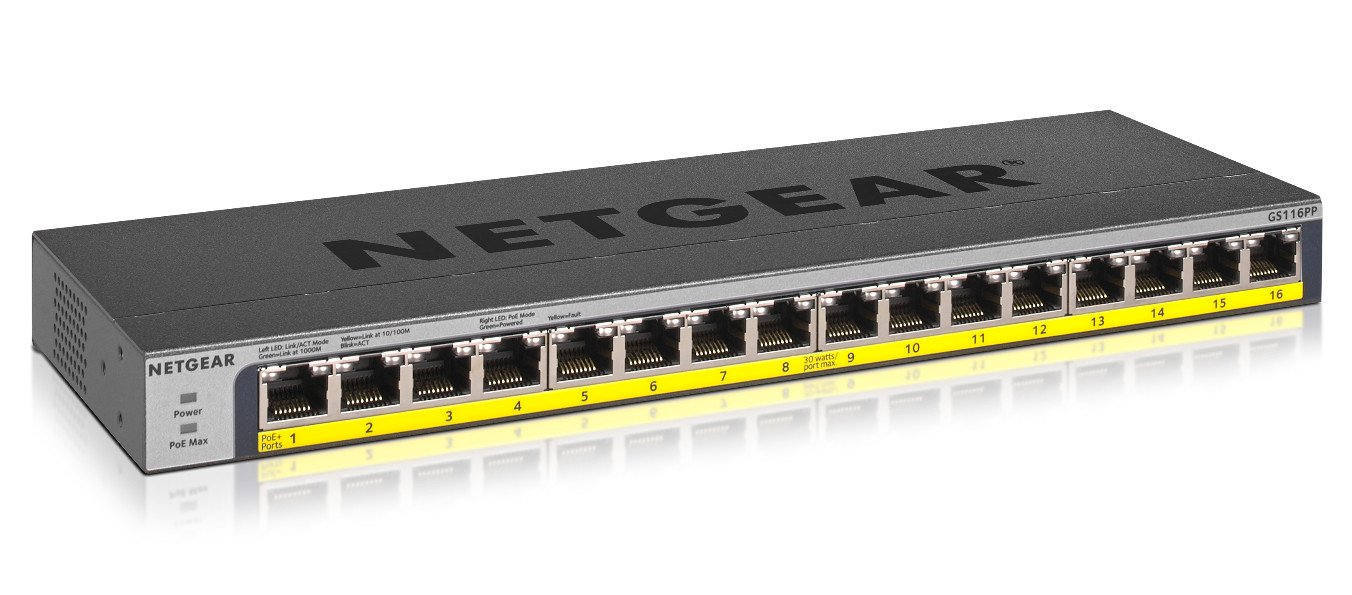 Netgear GS116PP Unmanaged Gigabit Ethernet PoE Switch, Zwart
