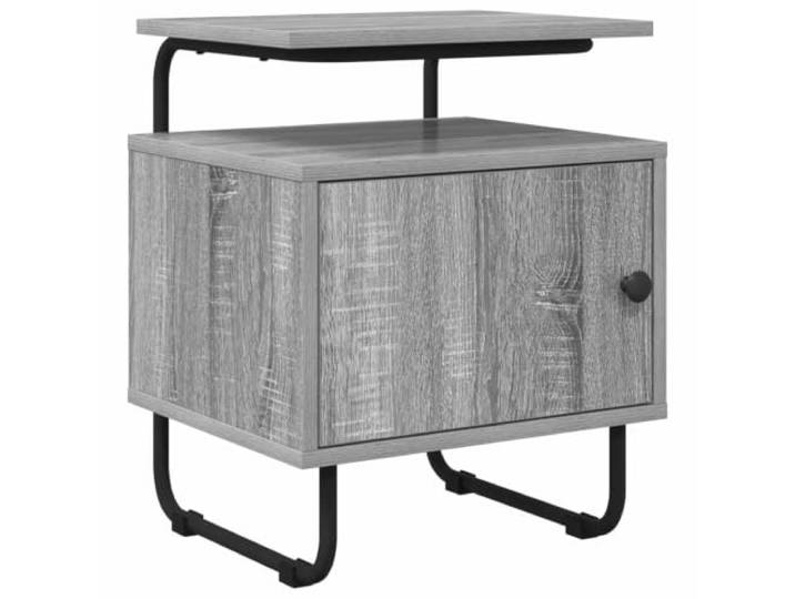KTHLBRH Nachtschrank 2 Stück Sonoma Grau Holz Engineered Stahlrahmen verzinkt Bodenschutz Kratzschutz Griffe schwarz matt 40 x 36,5 x 50 cm