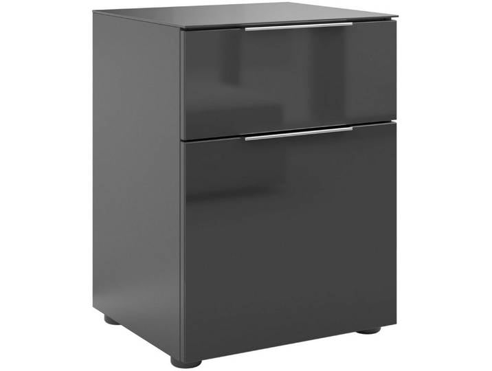 Manjana Möbel Nachtkommode mit Chrom oder Schwarz matten Metallgriffen, Glasfronten, Vollauszug, Softclose, Metallgriffe