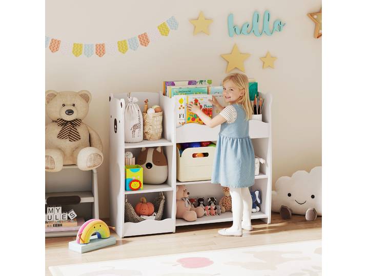 AIYAPLAY Étagère Enfant Blanche Motif Ours avec Compartiments