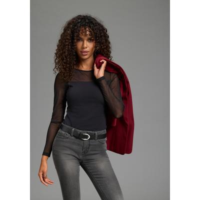 Body LAURA SCOTT "mit Mesh", Damen, Gr. 42, N-Gr, schwarz, Jersey, Obermaterial: 95% Baumwolle, 5% Elasthan. Ärmel: 100% Polyamid, unifarben, sehr figurbetont, Rundhals, Bodys Body, und elastischer Baumwollmischung, Rundhalsausschnitt, sehr figurbetont